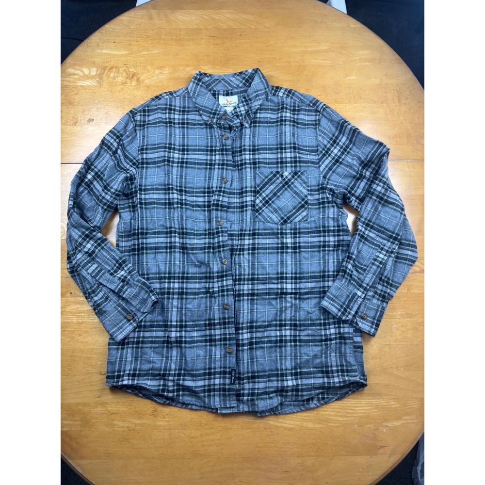Field & Stream Mens Gray Black Plaid Flannel Shirt Long Sleeve Button Down Large